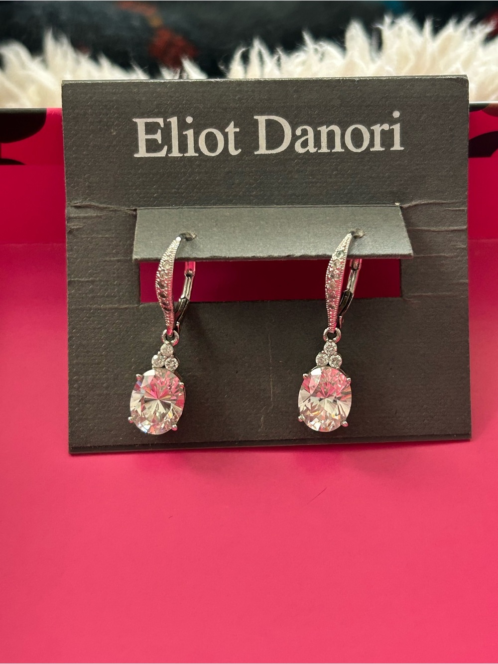 Eliot Danori Silver Crystal Drop Earrings with Pavé Accents